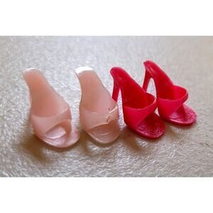 Vintage 60s 70s Barbie Shoes Taiwan 2 Pairs Pink Open Toe Mules Heels